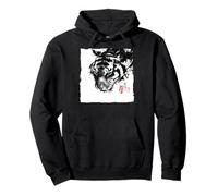 Peinture Japonaise Sumi-e avec tête de Tigre féroce Sweat à Capuche