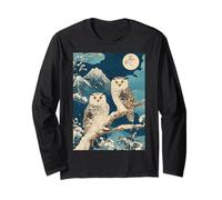 Peinture japonaise sur bois Motif hiboux des neiges Manche Longue