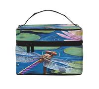 Peinture libellule - Grande trousse de maquillage imperméable pour voyage et salle de sport, organiseur de maquillage avec 4 sangles élastiques et compartiments, tissu sergé de qualité supérieure