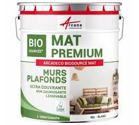 Peinture mat mur et plafond biosourcée - Peinture chambre, salon, pièces à vivre Blanc 10 L (+ ou - 120m² par couche)
