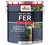 Peinture Métal Fer Antirouille Extérieur Intérieur 0.5 L Blanc - RAL 9003 | S'Applique sans Primaire, Même sur Rouille, Résiste aux Uv, Lessivable, Fer, Acier, Fonte, Radiateurs - Arcane Industries