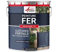 Peinture Métal Fer Antirouille Extérieur Intérieur 2.5 L Gris Anthracite | S'Applique sans Primaire, Même sur Rouille, Résiste aux Uv, Lessivable, Fer, Acier, Fonte, Radiateurs - Arcane Industries