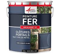 Peinture Métal Fer Antirouille Extérieur Intérieur 2.5 L Noir Brillant | S'Applique sans Primaire, Même sur Rouille, Résiste aux Uv, Lessivable, Fer, Acier, Fonte, Radiateurs - Arcane Industries