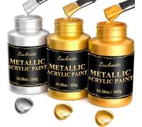 Peinture métallique acrylique, 3 couleurs 24k or & or brillant & argent 31,75 oz (900g), non toxique, peinture métallique non fading pour la peinture d'art sur tissu, toile, bois, argile, artisanat