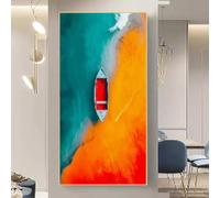 Peinture minimaliste représentant un bateau solitaire nordique sur l'océan, affiche de paysage imprimée pour chambre à coucher, décoration esthétique, cadre 60 x 120 cm