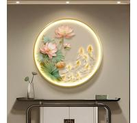Peinture Murale 3D Avec Éclairage LED, Sculptures Murales Suspendues, Applique Murale Moderne Et Simple En Forme De Neuf Poissons, Décoration Ronde En Métal De Luxe(B,60cm)