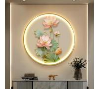 Peinture Murale 3D Avec Éclairage LED, Sculptures Murales Suspendues, Applique Murale Moderne Et Simple En Forme De Neuf Poissons, Décoration Ronde En Métal De Luxe(C,50cm)