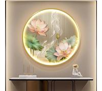 Peinture Murale 3D Avec Éclairage LED, Sculptures Murales Suspendues, Applique Murale Moderne Et Simple En Forme De Neuf Poissons, Décoration Ronde En Métal De Luxe(D,60cm)