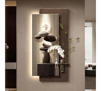 Peinture murale 3D moderne avec éclairage LED, Peinture murale décorative en grès, Applique murale suspendue Pour chambre, salon(Brown B,70x140cm/27.6x55.1in)