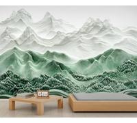 Peinture murale 3D paysage de montagne verte en relief - Papier peint paysage naturel - Grande peinture murale alpine - Impression HD - Pour chambre à coucher et salon - 250 x 175 cm