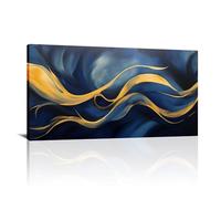 Peinture murale abstraite bleue, art moderne, décoration murale, œuvre d'art pour murs de salon, grande taille, images de bureau pour chambre à coucher 35x65cm(14x26in) Avec cadre