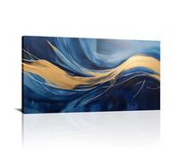 Peinture murale abstraite bleue, art moderne, décoration murale, œuvre d'art pour murs de salon, grande taille, images de bureau pour chambre à coucher 50x100cm(20x39in) Avec cadre