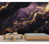 Peinture murale abstraite en marbre noir et doré 3D - Peinture murale fluide de luxe - Ne se décolle pas et ne colle pas - Pour salon, chambre à coucher, hôtels - 430 x 300 cm