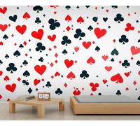 Peinture murale avec symboles de poker - Cœurs et piques - Papier peint abstrait coloré - Éléments de jeu - Papier peint mural sur le thème du casino - Papier peint pour salon et chambre à coucher