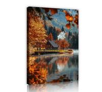 Peinture murale d’une cabane au bord du lac en toile d’automne Photos d’art Imprimés d’œuvres Posters de paysages Peinture Photographie de nature Murale pour décorer la salle de classe 35x55cm