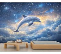 Peinture murale dauphin, ciel étoilé, papier peint de rêve pour salon, chambre à coucher, bureau, hôtel, bar, décoration de plafond - 350 x 256 cm
