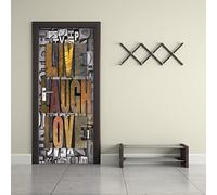 Peinture murale de porte Sticker Rétro et monogramme Stickers de Porte 3D Effet Décoration Auto Adhésif Amovible Imperméable PVC Autocollants De Porte Muraux L90 x H200cm