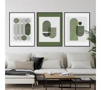 Peinture Murale,Ensemble de 3-Posters Verts de Ligne Géométrique Peinture Toile Art Mural Images D'Impression Chambre Coucher Salon Chambre Coucher Bureau Décoration de Maison-50*60cm (Pas encadré)