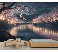 Peinture murale japonaise en fleurs de cerisier - Papier peint paysage pour salon, chambre à coucher - 100 x 70 cm - Ne se décolle pas et ne colle pas