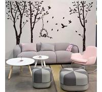 Peinture murale noire autocollant mural avec un grand oiseau arbre chambre d’enfant dans la chambre paysage forestier appliqué mural pastoral art du salon