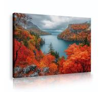 Peinture murale panoramique de la toile du lac d’automne Montagnes d’automne Photos de forêt Tirages d’œuvres d’art Affiches de paysages orange Fresque de peinture pour décoration de café 35x55cm