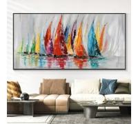 Peinture murale rétro classique scandinave, grand voilier coloré, océan, toile HD, affiche imprimée, décoration de salon (40 x 80 cm, cadre intérieur)