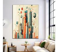 Peinture Murale Rétro-futurisme, paysage urbain Oeuvre D’Art Impression Aquarelle Fleur Photo Murale pour Chambre Salon Esthétique Décor, 40 x 50 cm Non Encadré orange-vert