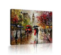 Peinture murale romantique de la toile de rue londonienne Peinture de paysage urbain Œuvres d’art en soirée pluvieuse Fresques urbain Affiches imprimées pour la décor de la salle à manger 30x40cm