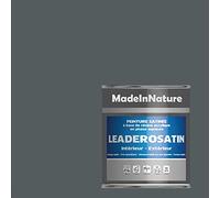 Peinture murale Satin Acrylique/Intérieur, application facile, très opacifiant, séchage rapide couleurs aux choix,de MadeInNature® (1 litre pour 10 m², soit 5 m² pour 2 couches, 4 gris acier)