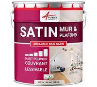 Peinture Murale Satinée Lessivable Mur et Plafond 10 L Blanc Crème