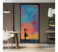 Peinture Murale Stickers, Esthétique Conte Fées Ballons Rouges Sticker mural Porte - Ciel Étoilé Magique Autocollant mural décoration, 95 x 215 cm Amovible Poster de Porte, Bleu Intérieure Muraux