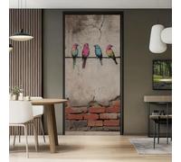 Peinture Murale Stickers, Moderne Rue Oiseaux Colorés Graffiti Sticker mural Porte - Briques Rétro Autocollant mural décoration, 88 x 200 cm Amovible Poster de Porte, Brun Clair Intérieure Muraux