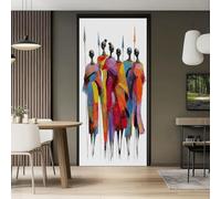 Peinture Murale Stickers Porte, Coloré Sticker mural Porte Trompe l'Oeil - Femmes Africaines Jupes Longues Traditionnelles Autocollant mural décoration, 88 x 200 cm Intérieure Muraux Pvc