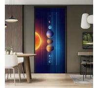 Peinture Murale Stickers, Solaire Univers Corps Célestes Planètes Sticker mural Porte - Moderne Minimaliste Autocollant mural décoration, 80 x 210 cm Amovible Poster de Porte, Bleu Intérieure Muraux