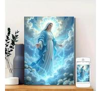 Peinture murale sur toile représentant la Vierge Marie, décoration spirituelle sereine avec robes bleues et blanches, motifs floraux pour chambre à coucher et salon, 20 x 30 cm, sans cadre
