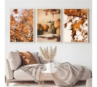 Peinture murale sur toile représentant un paysage d'automne, des feuilles de citrouille, une feuille d'érable, un paysage naturel, une décoration pour salon ou maison (30 x 50 x 3 cm, sans cadre)