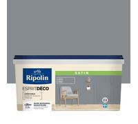 RIPOLIN - Peinture Intérieure Multi-Supports - Murs, Boiseries & Radiateurs - Ultra-Couvrante - Lessivable - Application Facile - Ecolabel - Satin - 2,5L - Gris Zinc