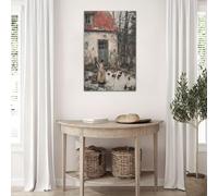 Peinture murale vintage de paysage de campagne, impression de scène hivernale rétro de chalet de ferme pour bureau, maison, images murales de campagne 40x60cm (16x24in) avec cadre intérieur