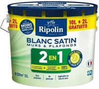 Peinture Murs et Plafonds 2 en 1 Blanc Satin Ripolin 10L + 2L s