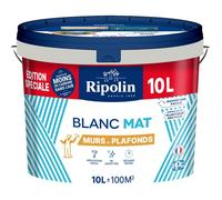 Peinture murs et plafonds - Blanc - Mat - RIPOLIN - 10 L - Edition spéciale bi-couche
