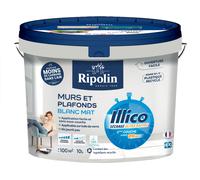 RIPOLIN - Peinture Intérieure Murs Plafonds Illico - Séchage Ultra Rapide - Acrylique - Haute Couvrance - Blanc - Mat - 10L