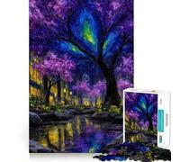 Peinture Nocturne de cerisiers en Fleurs en Milieu Urbain Puzzle de 1000 pièces pour Adolescents Jeu Stimulant Le Cerveau Emboîtement précis sans espaces Activité relaxante en Groupe à l'intérieur