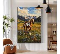 Peinture Numero Adulte 30x40cm Cheval Peinture par Numero Fleur Motif, avec Cadre et Coloriage Toile, DIY Numéro d'art avec Pinceaux, Activité Manuelle Adulte, Toile Tableau Decoration Murale b-740