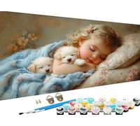 Peinture Numero Adulte Ange, Peinture par Numero Adulte Enfant, chien Paint by Numbers Kit Numéro d'Art Kit Grand, Peintures et Pinceaux pour Decoration Noel Decoration Chambre 60 x 120 CM Z-348