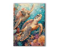 Peinture Numero Adulte Animal, Peinture Numero Adulte avec Cadre 20x30cm, 5D DIY Tortues de mer Paint by Numbers avec Pinceaux et Peintures Acryliques, Loisirs Créatifs Adultes Decoration Murale 0R-61