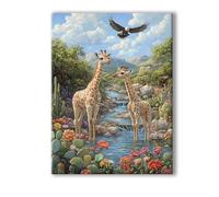 Peinture Numero Adulte Animal, Peinture Numero Adulte avec Cadre 80x100cm, 5D DIY Girafe Paint by Numbers avec 3 Pinceaux et Peintures Acryliques, Loisirs Créatifs Adultes Decoration Murale 0R-146