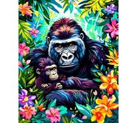 Peinture Numero Adulte, Animal Peinture par Numero Adulte Enfants DIY Paint by Numbers Chimpanzés avec Pigment Acrylique et Pinceaux, Kit de Loisirs Créatifs, Decoration Maison 60x80cm Sans Cadre 3-18