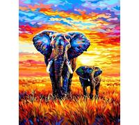 Peinture Numero Adulte, Animal Peinture par Numero Adulte Enfants DIY Paint by Numbers éléphant avec Pigment Acrylique et Pinceaux, Kit de Loisirs Créatifs, Decoration Maison 50x65cm Sans Cadre N-52