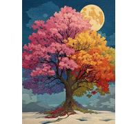 Peinture Numero Adulte Arbre Peinture Numero Enfant, Activité Manuelle Adulte Paint By Numbers Lune DIY Creatif Toile Peintures à L'huile pour Décoration Murale Cadeau Femme 20x30cm Sans Cadre S-45