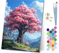 Peinture Numero Adulte Arbre, Peinture Numero Nuage Blanc, DIY Activité Manuelle Adulte, Paint by Numbers for Adults Kits avec Pinceaux et Peintures, Pour Décoration Maison Cadeau 100x135cm 6-1900